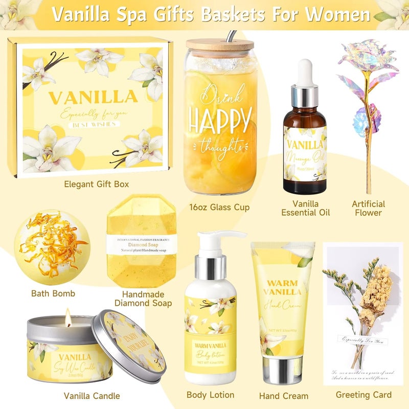 GiftPeak Birthday Gifts for Women, Relaxing Spa Gift Baskets for Women, Warm Vanilla Self Care Package Gifts, Mother's Day Bath and Body Inspirational Gift Set for Mom, Her, Wife, Best Friend, Sister, Coworker - Image 2